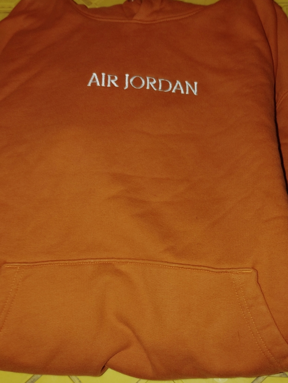 Jordan Men's Orange Crewneck Sweatshirt with White 'Air Jordan' Embroidery